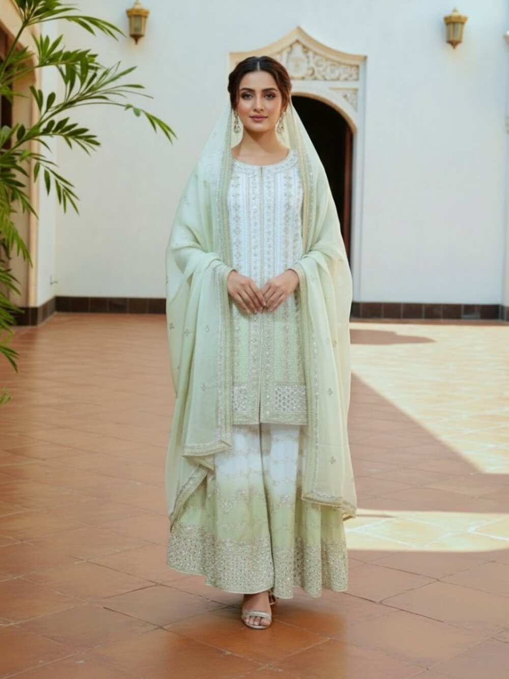 Star Georgette Russian Plazo Dress, Cultural Wear for Women